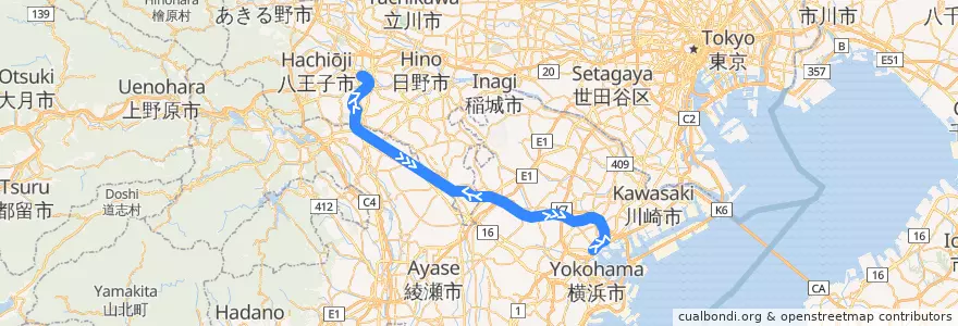 Mapa del recorrido JR横浜線 de la línea  en Japan.