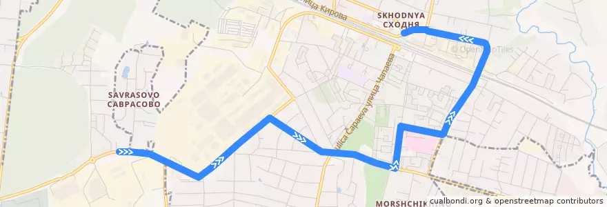 Mapa del recorrido Маршрут №12: Саврасово - Станция Сходня de la línea  en городской округ Химки.