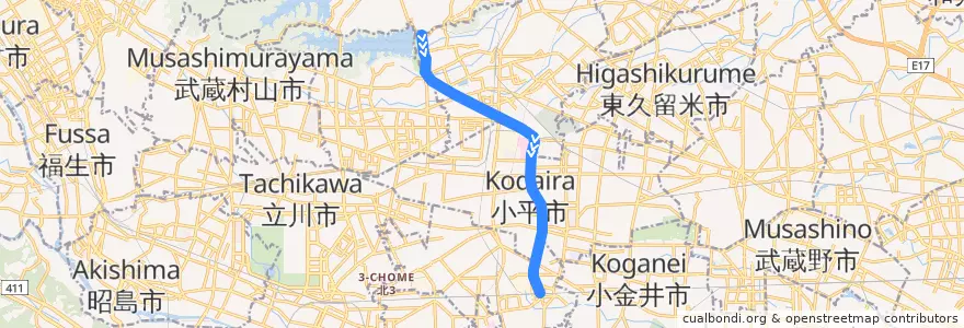 Mapa del recorrido 西武多摩湖線 de la línea  en 도쿄도.