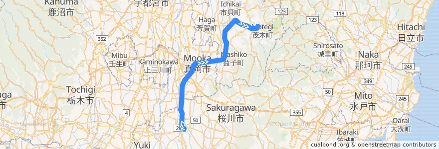 Mapa del recorrido 真岡鐵道真岡線 de la línea  en 도치기현.