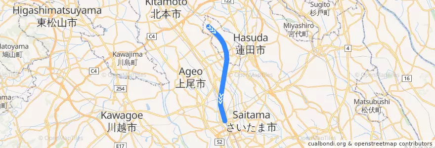 Mapa del recorrido 埼玉新都市交通伊奈線 de la línea  en Prefectura de Saitama.