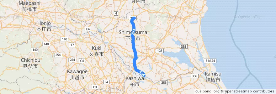 Mapa del recorrido 関東鉄道常総線（下り） de la línea  en Prefectura de Ibaraki.