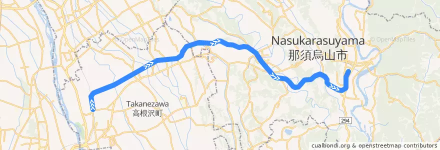 Mapa del recorrido JR烏山線 de la línea  en 栃木県.