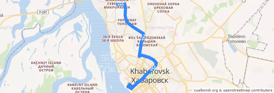 Mapa del recorrido Автобус 4: Северный микрорайон - Комсомольская площадь de la línea  en ハバロフスク地区.