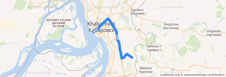 Mapa del recorrido Автобус 19: Комсомольская площадь - Завод "Стройсмесь" de la línea  en Khabarovsk.