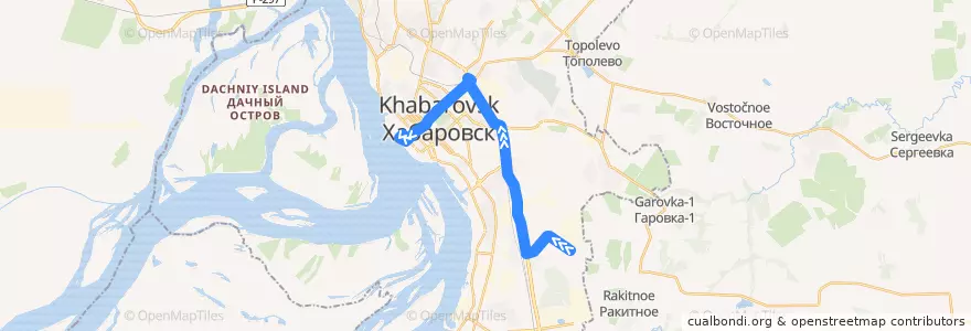 Mapa del recorrido Автобус 19: Завод "Стройсмесь" - Комсомольская площадь de la línea  en Khabarovsk.