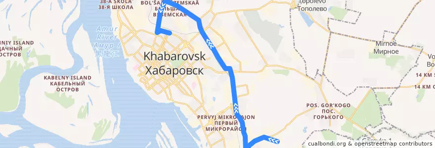 Mapa del recorrido Автобус 22: ул. Шмаковская - Железнодорожный вокзал de la línea  en Khabarovsk.