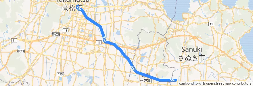 Mapa del recorrido 高松琴平電気鉄道長尾線 de la línea  en Кагава.