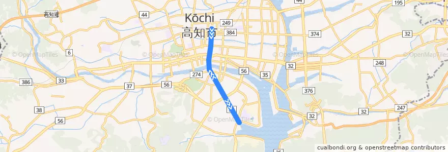 Mapa del recorrido 土佐電氣鐵道桟橋線 de la línea  en كوتشي.
