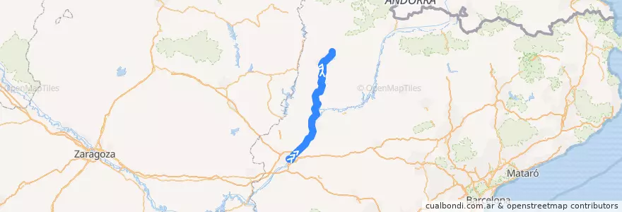 Mapa del recorrido RL2: Lleida-Pirineus - la Pobla de Segur de la línea  en Lerida.