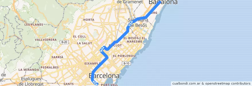 Mapa del recorrido L2: Paral·lel => Badalona Pompeu Fabra de la línea  en バルサルネス.