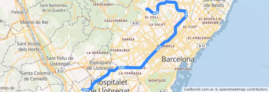 Mapa del recorrido L5: Cornellà Centre => Vall d'Hebron de la línea  en Barcelonès.