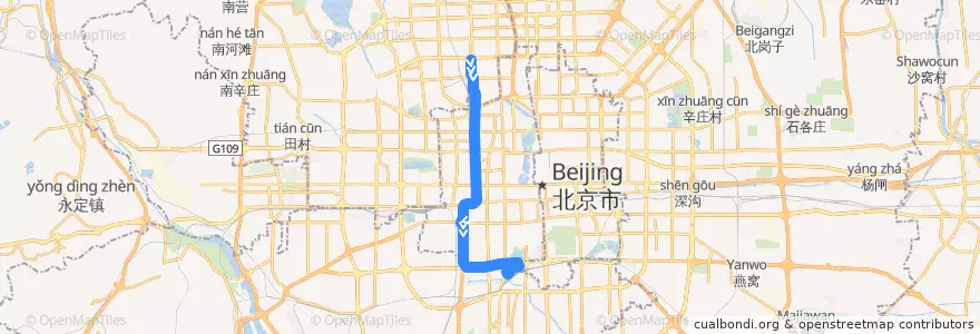 Mapa del recorrido Bus 84: 地铁北土城站 => 北京南站 de la línea  en Pékin.