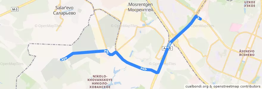 Mapa del recorrido Автобус №600: Хованское кладбище - Метро "Тёплый Стан" de la línea  en Moskou.