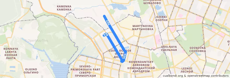 Mapa del recorrido Троллейбус № 2: улица Шаврова - Глухарская улица de la línea  en Приморский район.