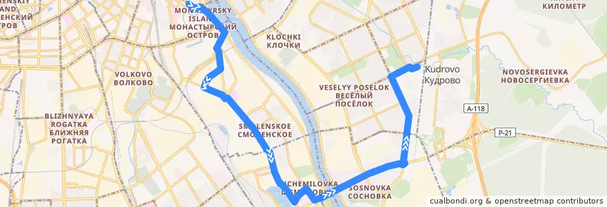 Mapa del recorrido Троллейбус № 14: станция метро «Площадь Александра Невского» => река Оккервиль de la línea  en Невский район.