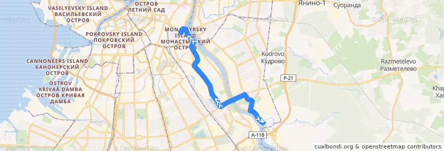 Mapa del recorrido Автобус № 8: АО "Приневское" => площадь Александра Невского de la línea  en Невский район.