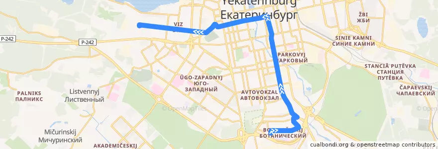 Mapa del recorrido Автобус 2. Ботаническая – Радиотехникум de la línea  en بلدية يكاترينبورغ.
