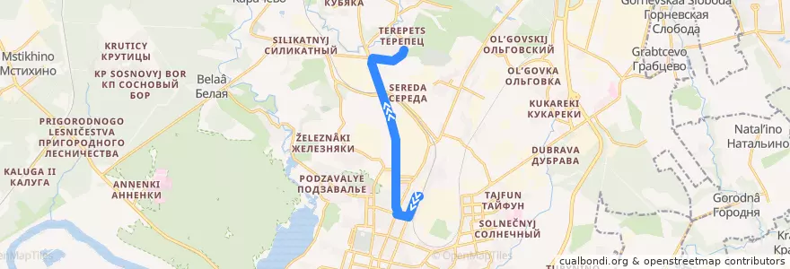 Mapa del recorrido Автобус №19: Калуга-1 -> микрорайон Терепец de la línea  en городской округ Калуга.