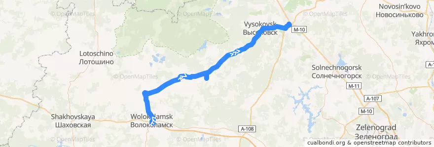 Mapa del recorrido Автобус №55: Волоколамск - Клин de la línea  en Oblast Moskou.