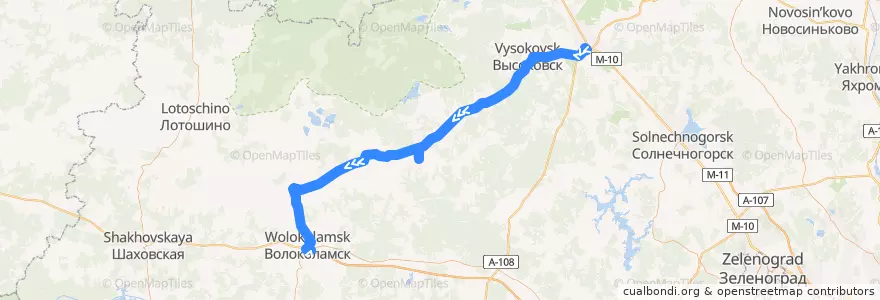 Mapa del recorrido Автобус №55: Клин - Волоколамск de la línea  en Oblast Moskau.