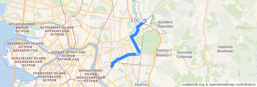 Mapa del recorrido Автобус № 30: Рябовское шоссе, 117 => станция метро «Ладожская» de la línea  en Красногвардейский район.