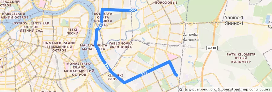 Mapa del recorrido Трамвай № 10: Бокситогорская улица => проспект Солидарности de la línea  en サンクト ペテルブルク.