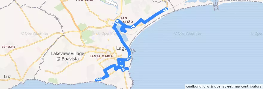 Mapa del recorrido Onda Azul - Forte da Meia Praia > Praia Porto de Mós de la línea  en São Gonçalo de Lagos.