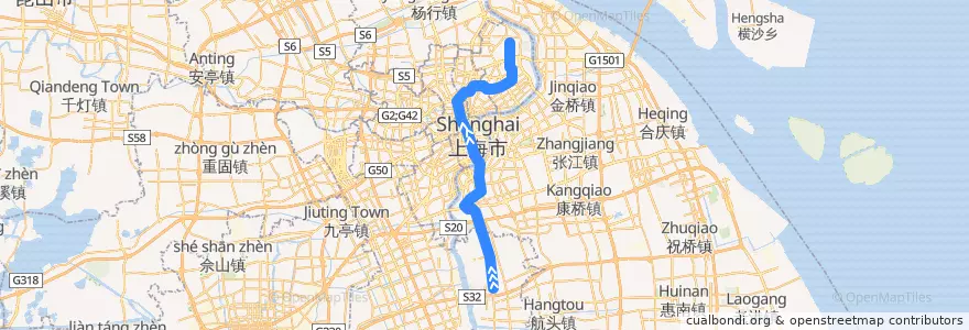 Mapa del recorrido Metro 8号线: 沈杜公路 → 市光路 de la línea  en Shanghai.