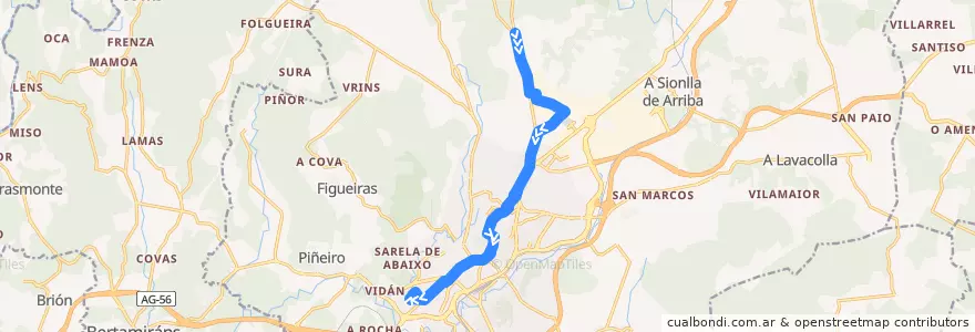 Mapa del recorrido Linea 1 de la línea  en 산티아고 데 콤포스텔라.