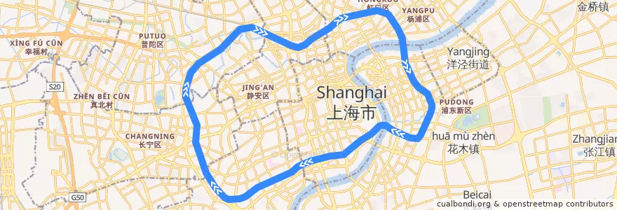 Mapa del recorrido Metro 4号线: 内圈（顺时针） de la línea  en Шанхай.