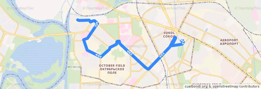 Mapa del recorrido Автобус №100: Метро «Сокол» => Щукино de la línea  en Москва.