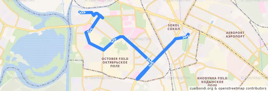 Mapa del recorrido Автобус №100: Щукино => Метро «Сокол» de la línea  en Северо-Западный административный округ.