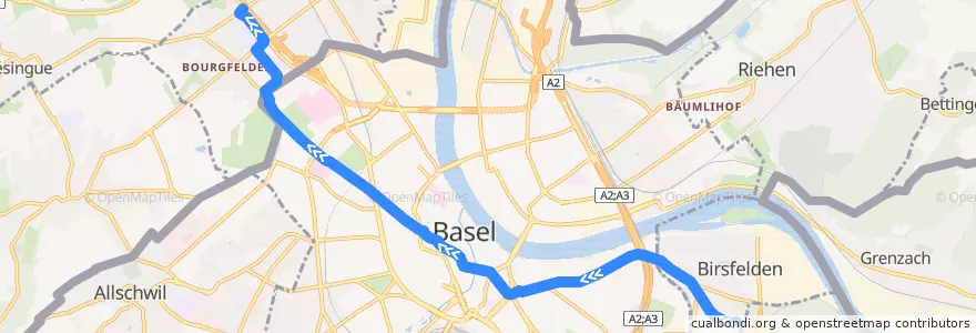 Mapa del recorrido Tram 3: Birsfelden Hard => Gare de Saint-Louis de la línea  en .