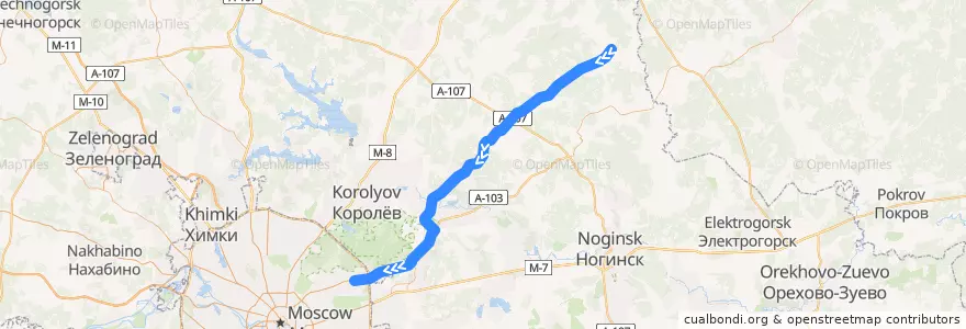Mapa del recorrido Автобус 335: Фряново — Москва de la línea  en Oblast' di Mosca.