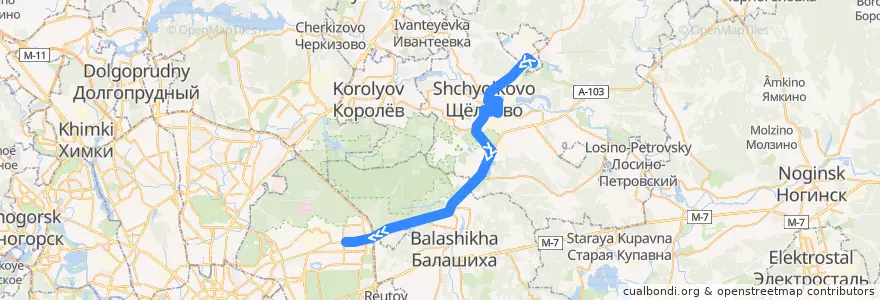 Mapa del recorrido Автобус 361: Фрязино (автостанция) => Станция Щёлково => Москва (метро «Щёлковская») de la línea  en Moscow Oblast.