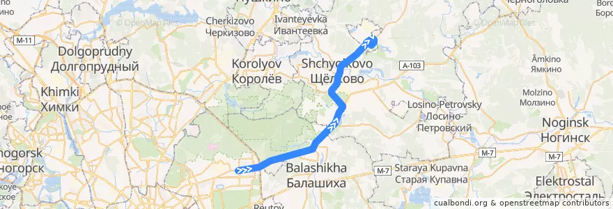 Mapa del recorrido Автобус 361: Москва (метро «Щёлковская») => Фрязино (автостанция) de la línea  en Oblast' di Mosca.