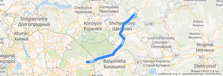 Mapa del recorrido Автобус 361: Фрязино (автостанция) => Москва (метро «Щёлковская») de la línea  en Oblast Moskou.