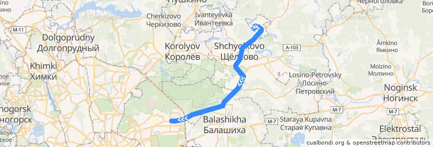 Mapa del recorrido Автобус 361: Фрязино (улица Нахимова) => Москва (метро «Щёлковская») de la línea  en Московская область.