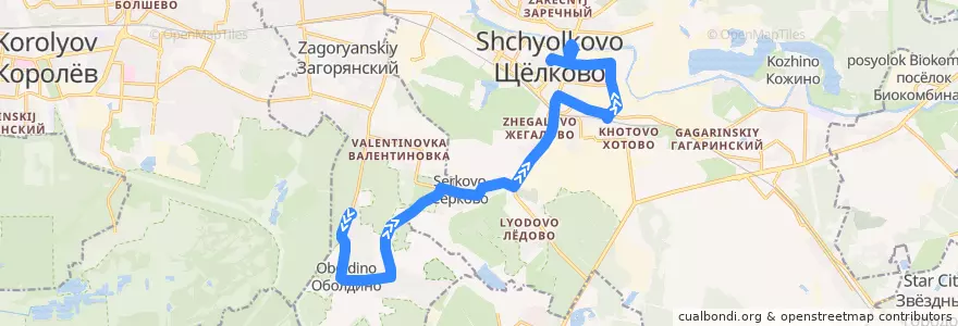 Mapa del recorrido Автобус 36: Оболдино => Щёлково (площадь) de la línea  en Shchyolkovsky District.