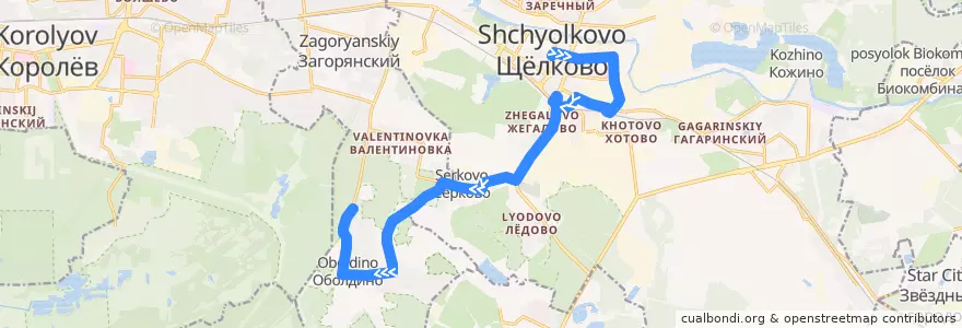 Mapa del recorrido Автобус 36: Щёлково (площадь) => Оболдино de la línea  en городской округ Щёлково.