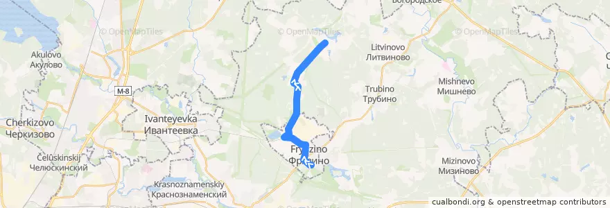 Mapa del recorrido Автобус 54: Фрязино — Богослово de la línea  en городской округ Щёлково.