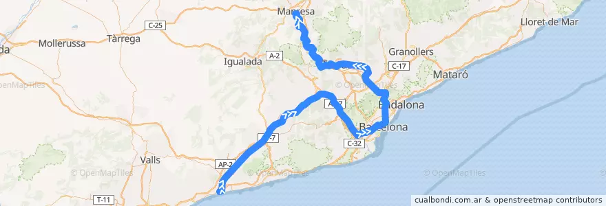 Mapa del recorrido R4: Sant Vicenç de Calders - Manresa via Vilafranca del Penedès de la línea  en Barcelona.