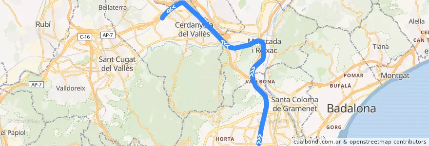 Mapa del recorrido R7: Sant Andreu Arenal - Cerdanyola Universitat de la línea  en Barcelona.