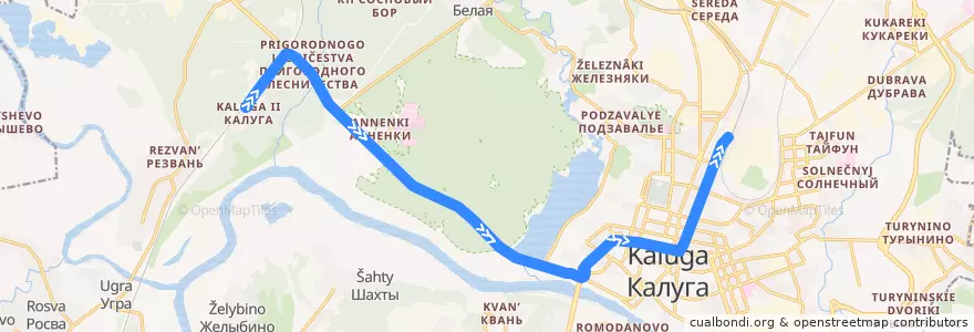 Mapa del recorrido Автобус №30: Вокзал Калуга-2 -> Вокзал Калуга-1 de la línea  en городской округ Калуга.
