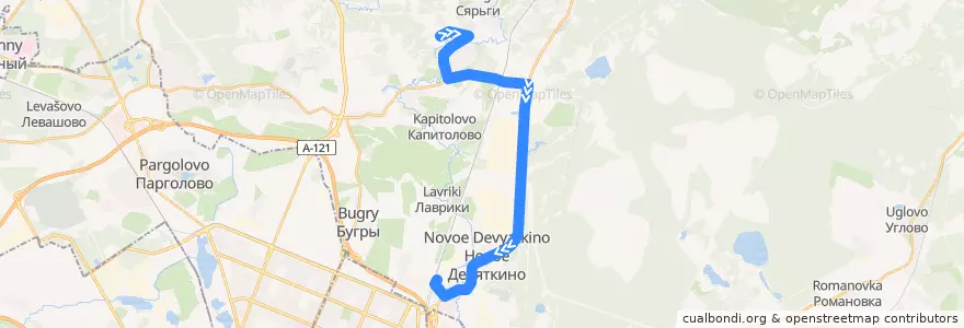 Mapa del recorrido Автобус № 627: Кузьмолово, Охта-парк => станция метро "Девяткино" de la línea  en Всеволожский район.