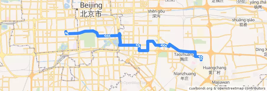 Mapa del recorrido Bus 34: 孛罗营 => 虎坊桥路口南 de la línea  en 北京市.