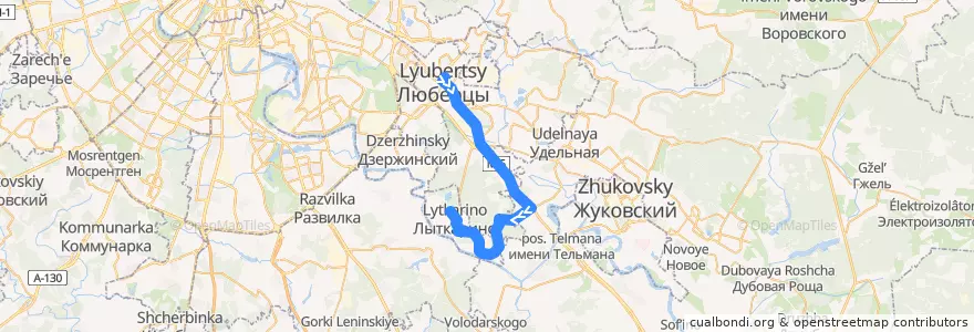 Mapa del recorrido Автобус №22: Люберцы - Островцы - Лыткарино de la línea  en Óblast de Moscú.