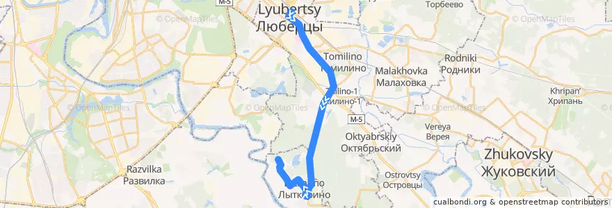 Mapa del recorrido Автобус №25: Люберцы - Волкуша - Лыткарино de la línea  en Oblast de Moscou.