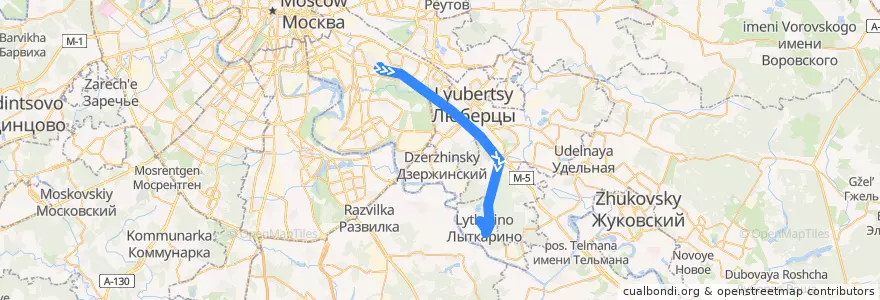 Mapa del recorrido Автобус №348: метро Кузьминки - Лыткарино de la línea  en Distretto Federale Centrale.